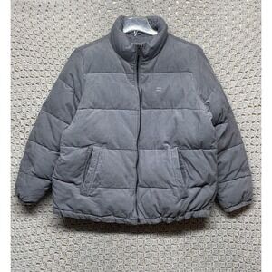 Levi's Corduroy Puffer Jacket Womens 1X Gray Quilted Insulated Full Zip Winter